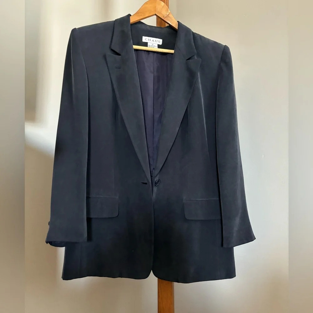 Chaus Navy Blue Silk Blazer